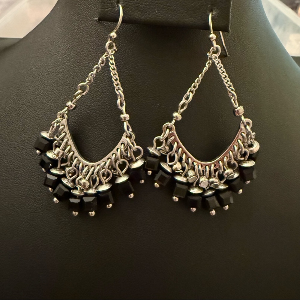 Silver and Black Dangle Earrings